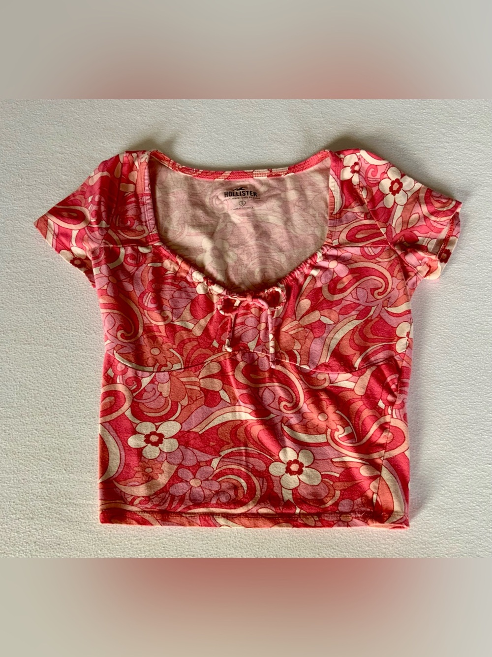 Hollister Must-Have Pink Floral Paisley Tie Front Crop Top S Y2K